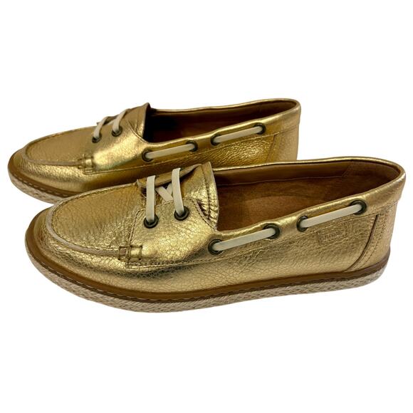 VIONIC Summer Loafer Boat Shoe in Gold Leather with Jute Trim - Retail: $130 - Picture 6 of 14